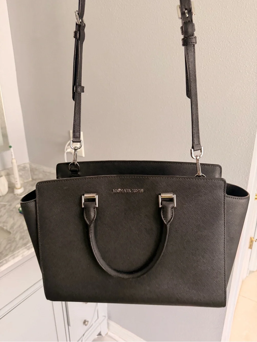 Michael Kors Black Saffiano Satchel with Detachable Strap